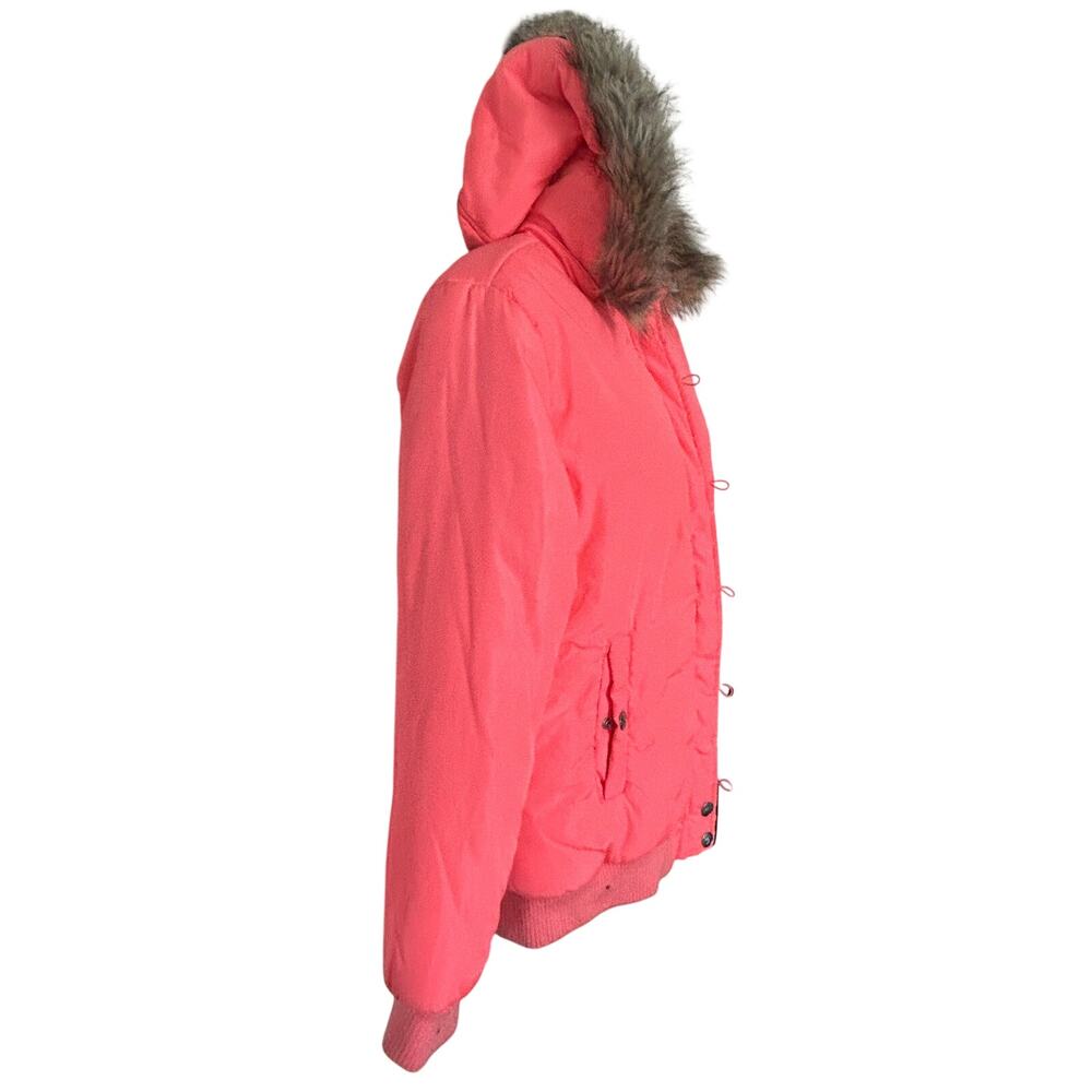 Justice Girls peach faux Fur Hooded Full Zip Puffer Jacket Coat Size 16 18 - Picture 4 of 12